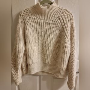 Women's crop top woven mock neck sweater